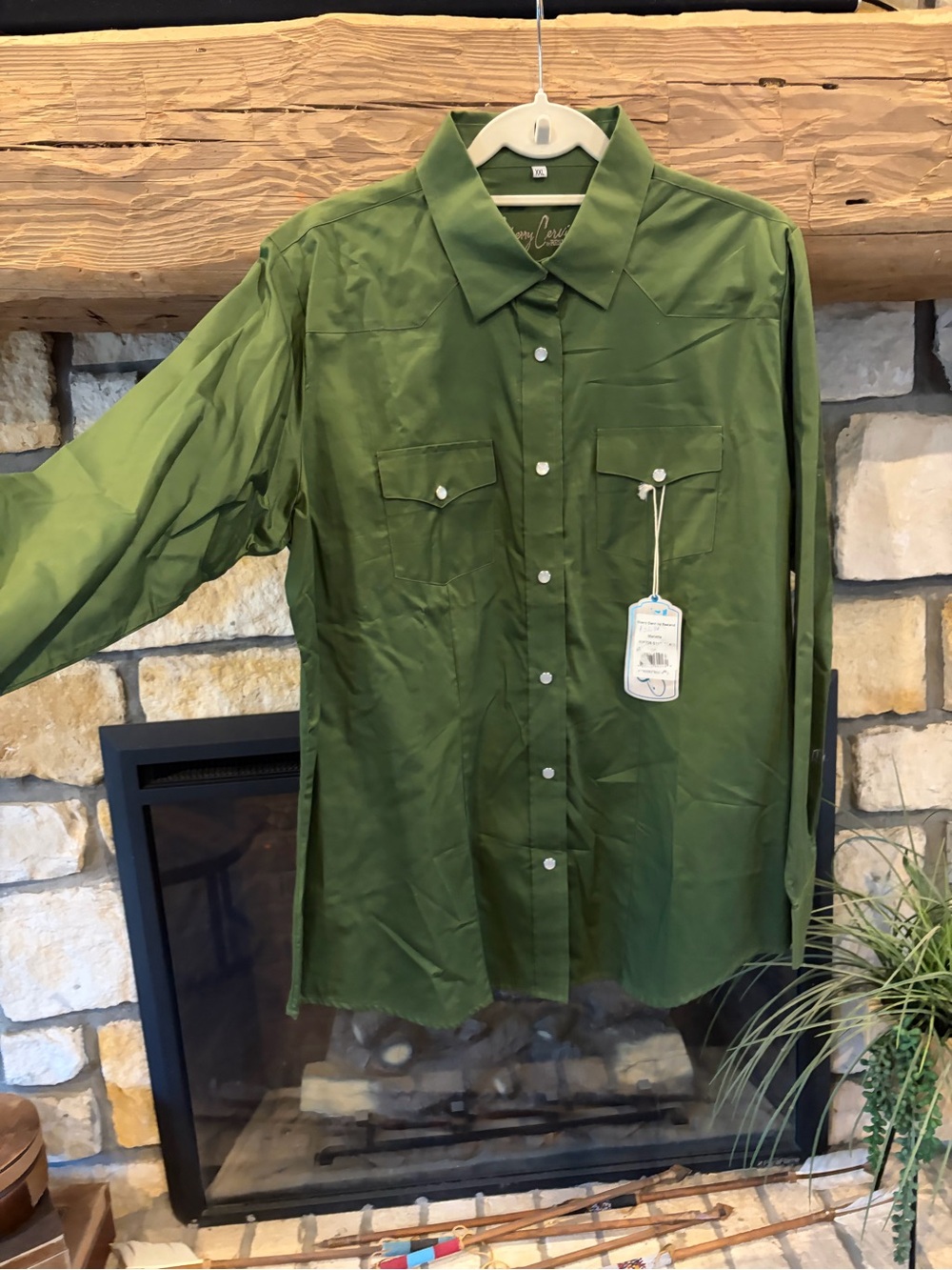 Sherry Cervi ladies Olive Green Western riding pearl snap Shirt